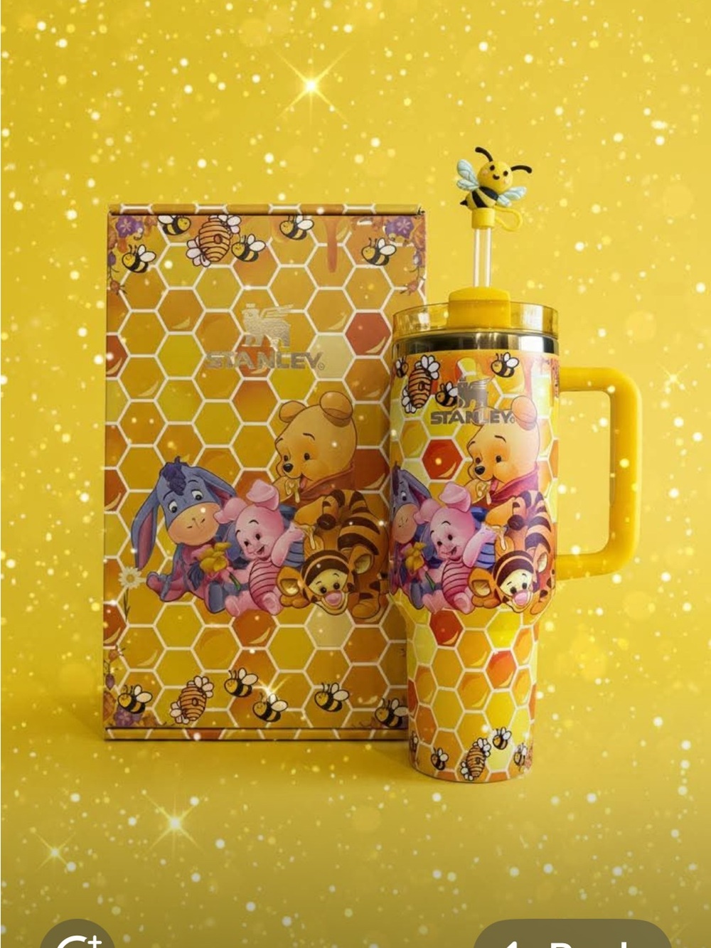 Stanley Yellow Winnie the Pooh Honeycomb Party Tumbler with Bee Straw
